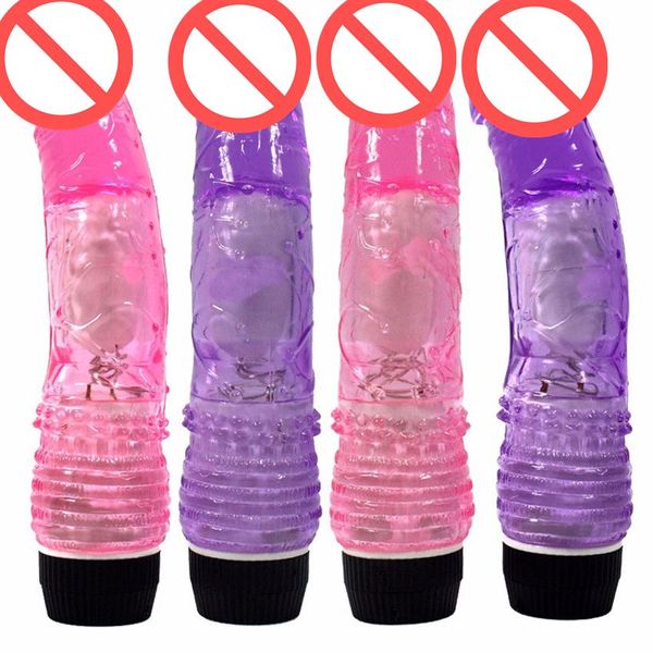 Vibromasseur réaliste de gode de gelée, pénis artificiel de masturbation masculine douce Vibration puissante Sex Toys 4 couleurs J1245