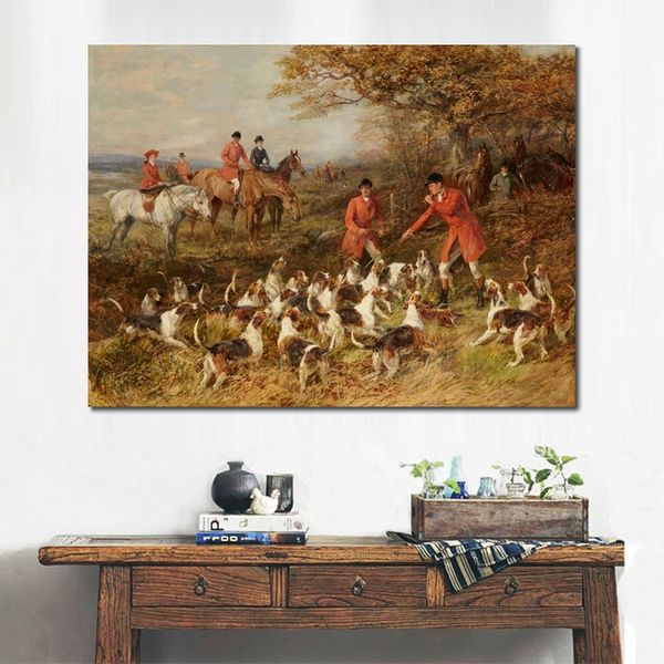 Paysage réaliste toile Art chasseurs et chiens Heywood Hardy peinture à l'huile peinte à la main salon décor
