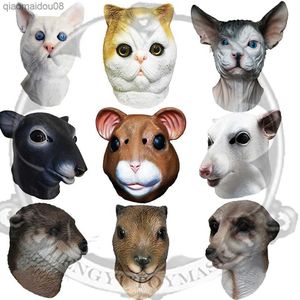 Réaliste Latex Chat Masque Souris Rat Masque Woodland Animal Déguisement Tabby Masque Costume Fête Halloween L230704