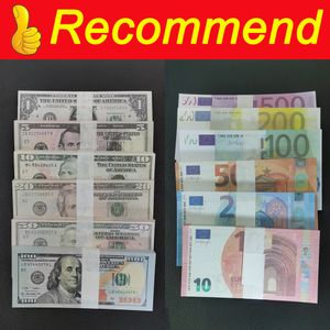 Suministros para fiestas Copia de dinero Prop Euro Dólar 10 20 50 100 200 Suministros para fiestas Película falsa Billetes de dinero Juego Colección Decoración Ficha de juego Billete falso