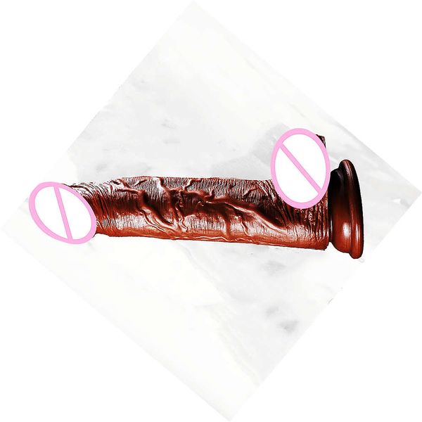 Silicona realista Big consolador y poderoso juego de manos de manos libres Vagina G-Spot anal Brown Adult Sexy Toy 18+