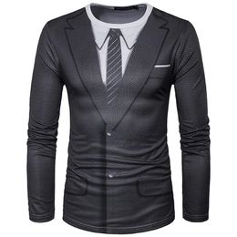 Realistisch Pak Tuxedo 3D Print Patroon T-shirts Mannen Lange Mouw Casual Mode T-shirt Sweatshirt Ademend Streetwear 240226