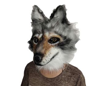 Masque de loup réaliste Costume de fête d'Halloween Cosplay Costume de bête en peluche masque de tête de loup-garou adulte