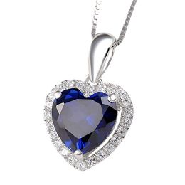 Echt 925 Sterling Zilveren Ketting Grote 6ct Hart van de oceaan Blauwe Saffier Bruiloft Hanger Kettingen voor Vrouwen Sieraden gift