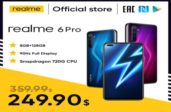 Realme 6 Pro teléfono móvil 66 pulgadas 90Hz pantalla 64MP Cam 8GB 128GB Snapdragon 720G teléfono inteligente Android teléfonos 9963971