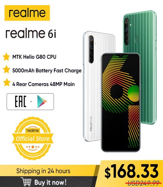 Realme 6i nouvelle Version mondiale 4 go RAM 128 go ROM téléphone portable Mediatek Helio G80 5000mAh batterie 65quot Dewdrop display3706075