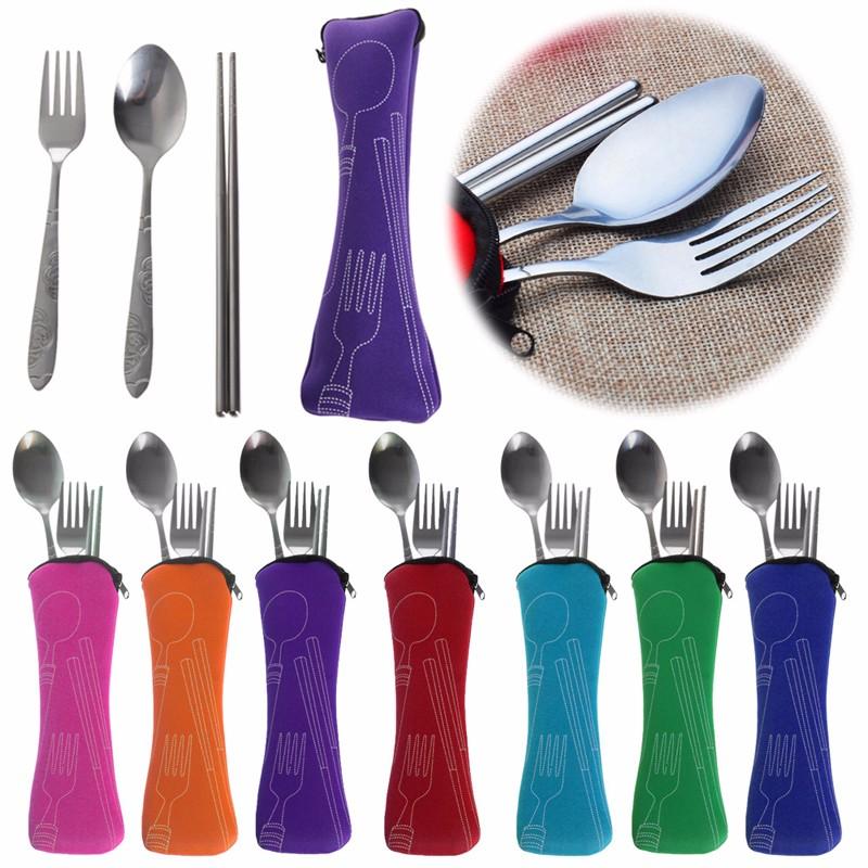 Reis Kids Volwassene Mijn bestek Roestvrij staal Servies Servies Camping Bestek Chopstick Lepel Vork Set Outdoor Silverware