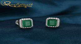 Realytrust Solid 925 Sterling Zilver Colombia Emerald Lab Gemaakt Diamanten Stud Oorbellen voor Vrouwen Bruiloft Verjaardagscadeau 21033875656