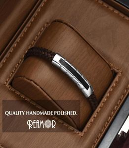 REAMOR luxe nouveau acier inoxydable incrustation en cuir connecteur Bracelets hommes marron véritable Bracelet en cuir hommes cadeau bijoux CX2007248680362