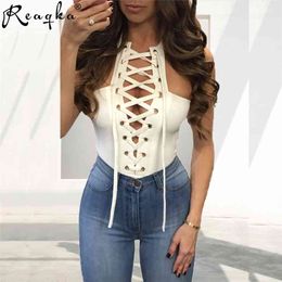 REAQKA Mode Hol Bodysuit Jumpsuit Sexy Bandage Backless Club Wear Party Romper Playsuit Vrouw Overalls 210720