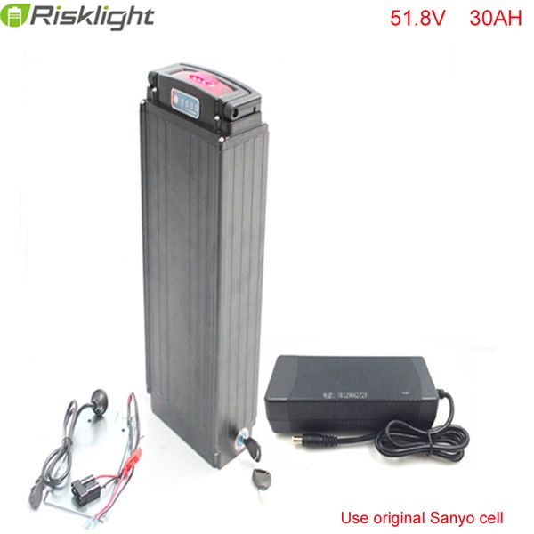 Porte-bagages arrière 51.8V/52V 30ah batterie lithium-ion pour batterie de vélo électrique 48v 1000w avec feux d'alimentation + feux arrière