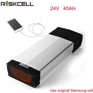 Achterste rek Plat EBIKE batterij 24V 40AH lithium ion batterij met achterlicht en oplader +2.0 USB voor Samsung 18650 cel