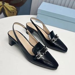 Sling arrière bouts pointus robe chaussure sandale en cuir véritable pompe à talon épais moyen chaussures de soirée pour femmes designers de luxe chaussures de marque chaussures d'usine