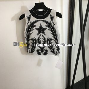 Gebreid vest met ritssluiting aan de achterkant Vijfpuntig geborduurd gebreid vest Designer mouwloze gebreide tops Dames T-shirt trui