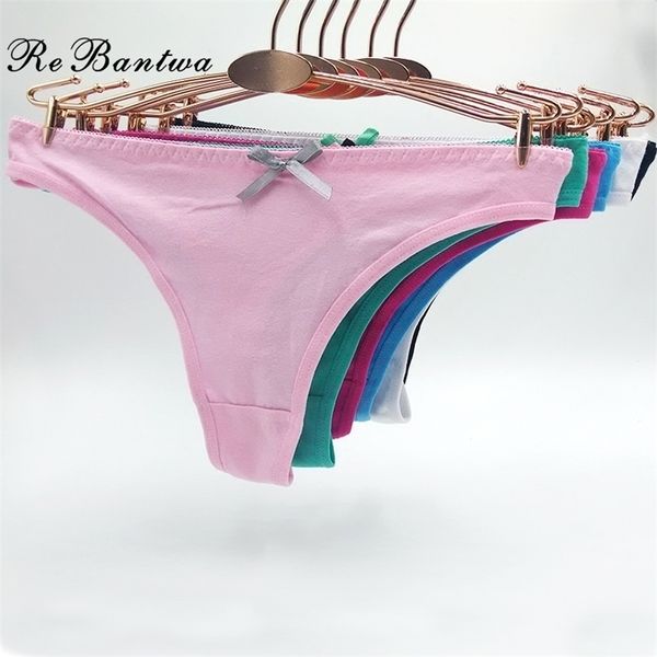 Rebantwa 10 unids / lote Ropa interior divertida para mujeres Sexy G string Bragas Color sólido Lindo Tangas Bragas Bragas de algodón baratas 201112