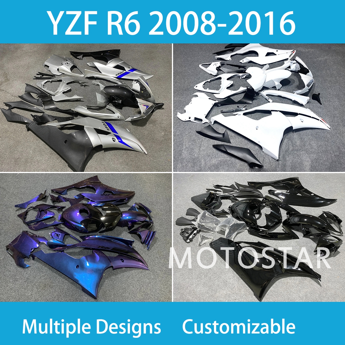 バイクYZF R6 2008 2008 2009 2010 2010 2010 2013 2015-2016フルフェアリングキットヤマハYZFR6 08-16ボディ修理ABSプラスチックスポーツバイクボディワークの100％フィット射出型の再構築