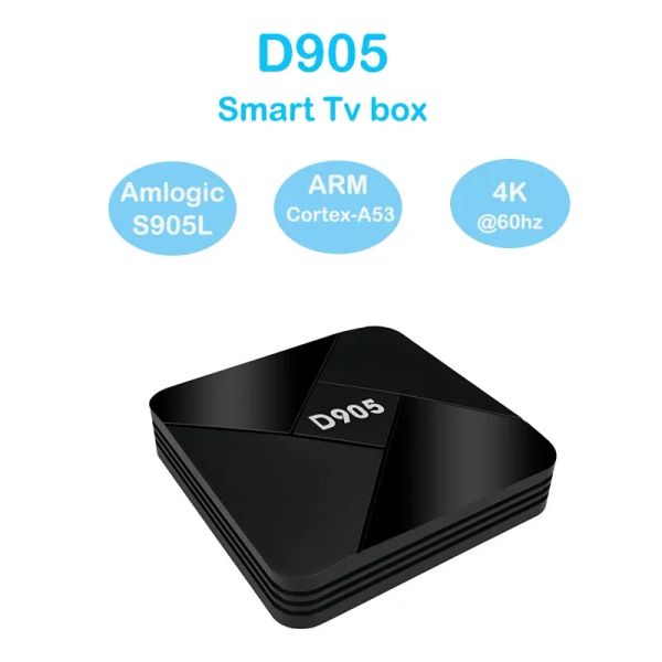 Récepteurs D905 Smart TV Box Android 10 AMLOGIC S905L ARM CORTEXA53 4 Go 32 Go WiFi 2.4G 4K H.265 Lecteur multimédia Set Box pour le jeu EMuelec