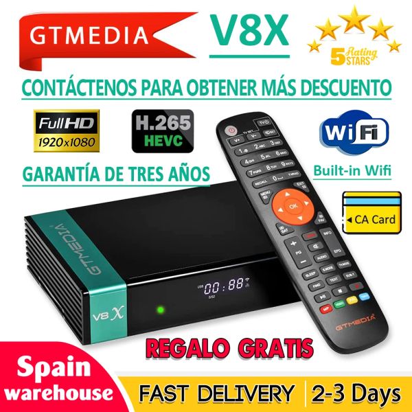 Receptores Full HD Gtmedia V8X DVBS2 Receptor satelital H.265 incorporado WiFi 1080p GTMEDIA V8 Nova V9 Prime V7 S2X Enviar desde España