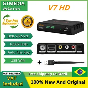 Ontvangers Gtmedia V7 HD Ondersteuning DVBS/S2/S2X AVS+BISS Auto Roll Full Powervu Onvolle USBWIFI Dongle Online film Officiële echte decoder