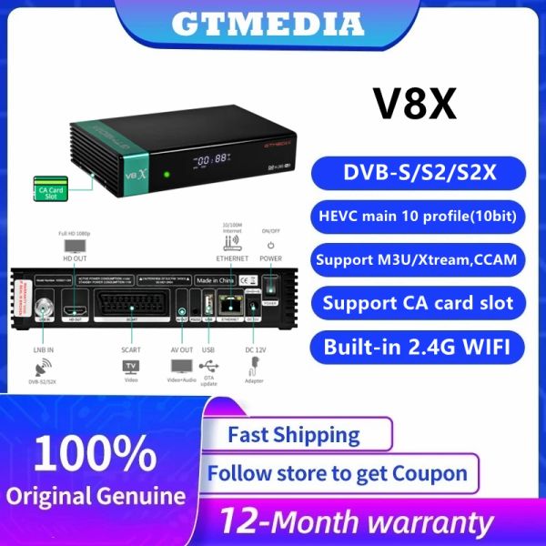 Récepteurs GTMedia V8X DVBS / S2 / S2X Satellite TV Receiver Identique à GTMedia V8 Nova V8 Honor V9 Super V9 Prime intégrée WiFi H.265 1080p FHD