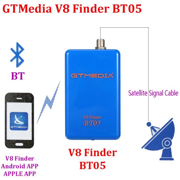 Receptores Nuevo Gtmedia V8 Finder BT05 DVBS2 Soporte de satélite Android e IOS System 1080p Blueteeth BT SAT Finder Lion Lion Battery