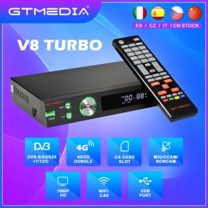 Ontvangers Nieuwe tv -decoder Gtmedia V8 Turbo DVBS2/S2X DVBT2 DVBC Europe Spanje Italië Portugal TV Settop Box Biss+ PowerVu -sleutel met WiFi