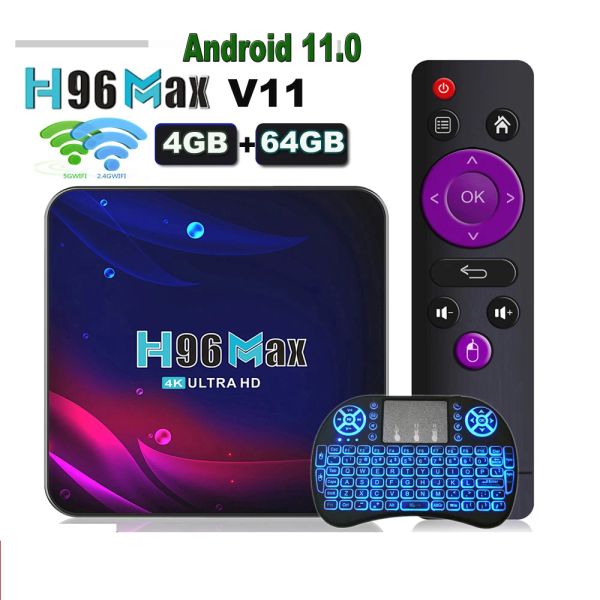 Récepteurs Smart Android 11 TV Box H96 Max V11 2GB 4GB 32GB 64GB 4K Hd 2.4G 5G Wifi BT4.0 HDR USB 3.0 3D H.265 récepteur lecteur multimédia mondial