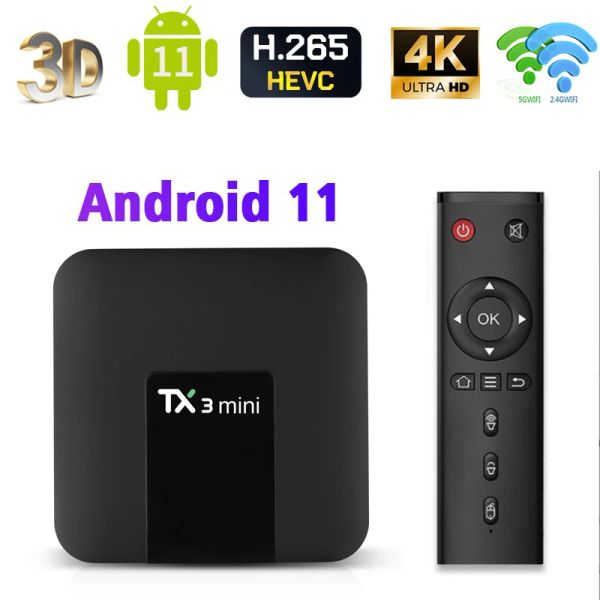 Récepteurs tx3mini Smart TV Box Android 11.0 2023 UHD HDR10 4K H. 265 AMLOGIC S905 5G WIFI IPTV Set Top Multimedia 2GB 16G