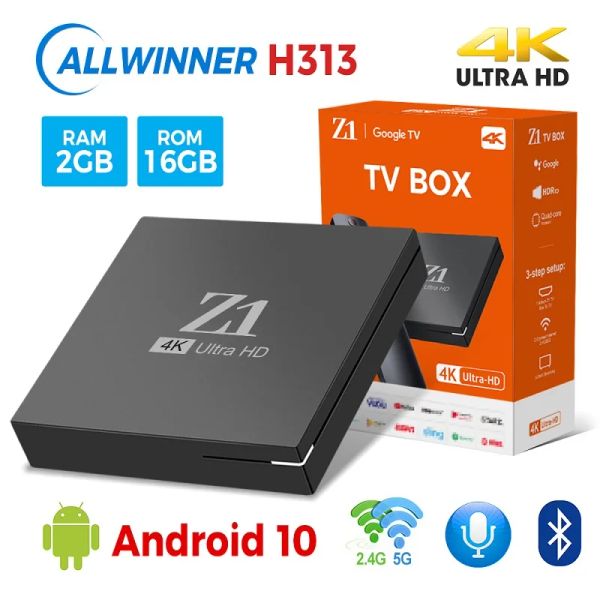 Récepteurs Z1 Smart TV Box Android 10.0 Allwinner H313 Quad Core 2 Go 16 Go 4k avec assistant vocal vs mini x96Q X96MINI RETOP BOX 1 Go 8 Go