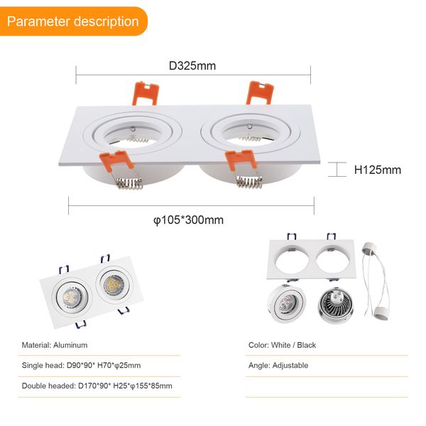 Bombilla de LED cuadrada empotrada Base Gu10 MR16 Ajuste de ajuste de ajuste Soporte de luz del marco para iluminación del hogar