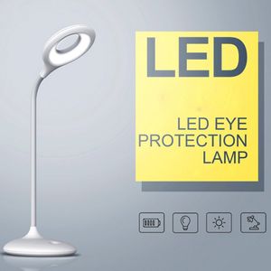 Lámpara de oficina LED recargable con 3 niveles regulables Escritorio inalámbrico de 3W con puerto USB Blanco