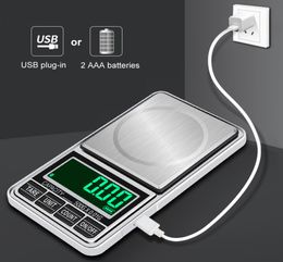 Rechargeable 001G 01G Pocket Digital Scales For Gold Bijoux Sterling Bijoux Mini Précision Balance de poids Gram Electronic Scal6914919