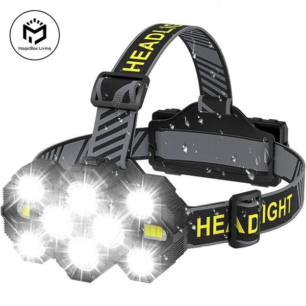 Linterna frontal recargable de 10 LED con luces rojas blancas Lámpara de cabeza Luz para acampar al aire libre Ciclismo Correr Pesca Faro 240301