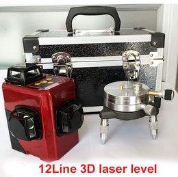 Freeshipping oplaadbare 12 lijnen 3D 635nm laserniveau 360 Rotary Corss Red Lazer Line