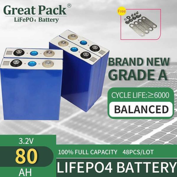 Rechargeable 16 pièces 3.2V 80Ah tout nouveau Grade A LiFePO4 batterie cellule Cycle profond 100% pleine capacité Lithium Ion batterie portable solaire