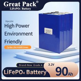 Rechargeable 16 pièces 3.2V 90Ah Cycle profond Lithium Ion batterie cellule LiFePO4 100% pleine capacité toute nouvelle Grade A batterie portable solaire