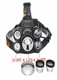 Oplaadbare 18000Lm 5 LED Zoombare koplamp Zoom Koplamp Hunting Lamp Fishing Bike Light Car AC Charger6091136