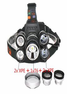 Rechargeable 18000lm 5 LED Zoomable Headlight Zoom Headlamp Lampe de chasse Bélo