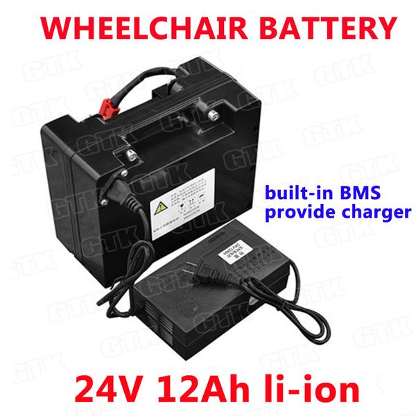 Batterie au lithium Rechargeable 24V 12ah, pour moteur de fauteuil roulant électrique, alimentation électrique pliable, chargeur 2a