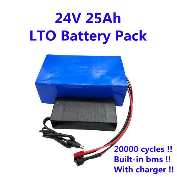 Batería recargable de titanato de litio de 24V y 25Ah, batería LTO de 20000 ciclos con BMS + cargador para patinete eléctrico, bicicleta y triciclo