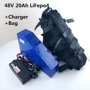Batterie rechargeable 48V 20Ah LiFepo4 avec sac triangle et BMS intégré pour vélo électrique 1000W ebike gros pneu + chargeur
