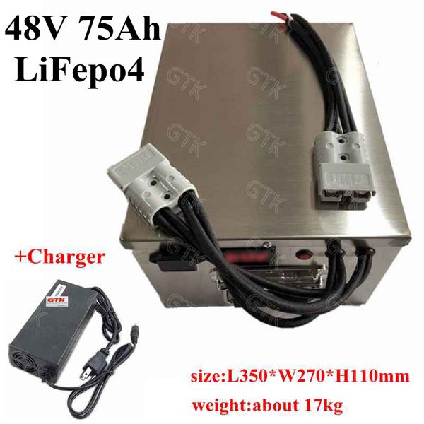 Batterie lithium-ion Rechargeable 48V 75Ah lifepo4 pour moteur électrique RV caravane voiture de patrouille de Police voiturette de golf + chargeur 5A