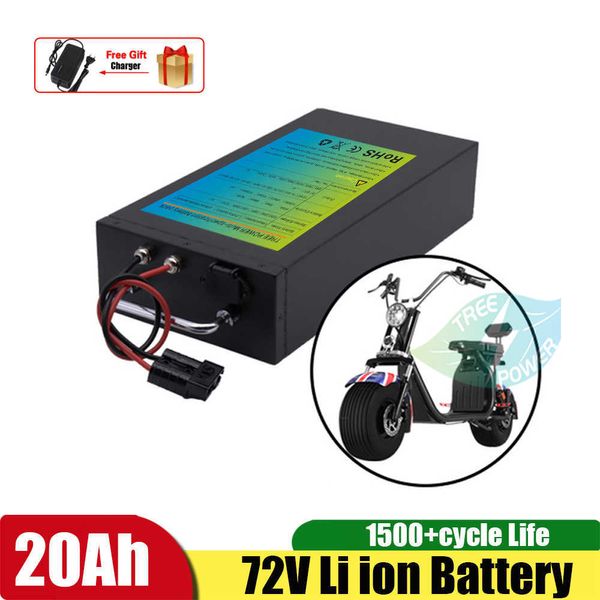 Batterie Rechargeable 72V 12Ah 20Ah Lithium Li Ion Lipo BMS 20S 72V pour 1500w Kit Scooter Électrique Vélo Vélo + Chargeur 3A