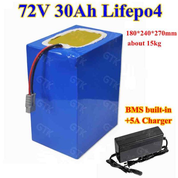 Batterie au lithium Rechargeable 72v 30ah LiFePO4 avec BMS 80A pour moteur de moyeu de vélo électrique 3000W 2500W e-scooter + chargeur 5A