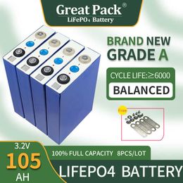 Oplaadbare 8 stks 3.2V 105Ah Deep Cycle Lithium Ion Battery Cell LifePo4 100% Volledige capaciteit Nieuwe Grade A Zonemacht Bank