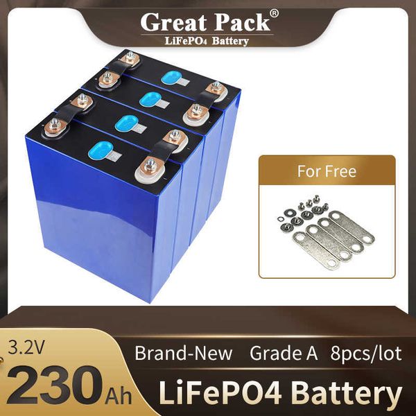 Lot de 8 batteries rechargeables au Lithium-Ion, 3.2V, 230ah, Grade A, LiFePO4, Cycle profond, pleine capacité 100%, batterie portable solaire