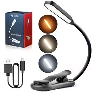 Lampe de lecture rechargeable Mini 7 LED Lampes de lecture 3 niveaux Blanc chaud et froid Lampe à pince facile flexible Lire les lampes de nuit dans le lit