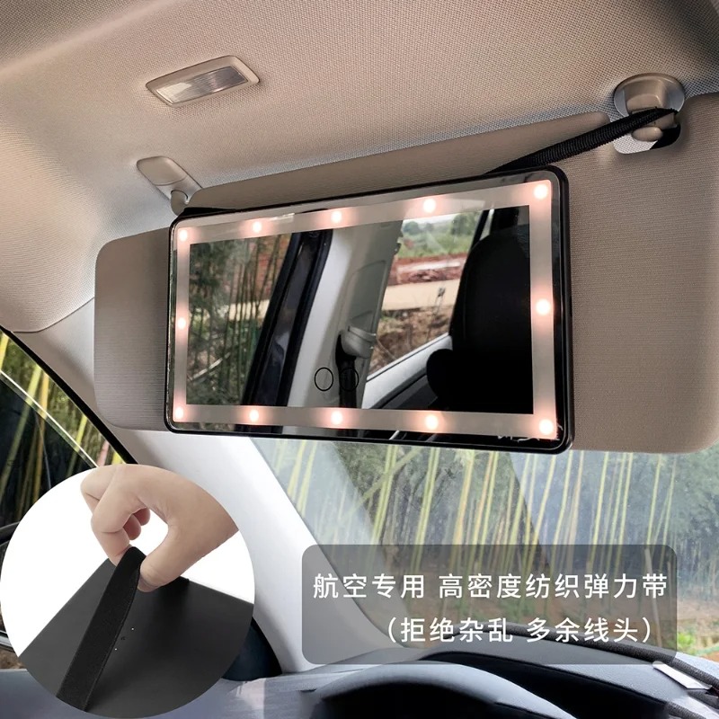 Wiederaufladbares Auto Sonnenvisor Spiegel Clip auf Eitelkeitsspiegel Make -up Sonnenschattierung Kosmetischer Spiegel mit Touchscreen -LED -Leuchten