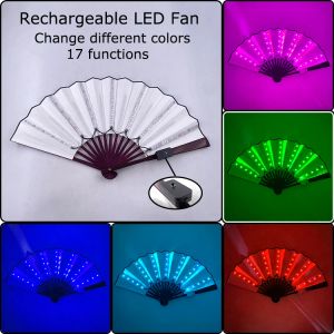 Oplaadbare kleurrijke gloed vouwen led fan Dancing Lights Fan Night Show Bar Night Club Party Gifts Glow Party Supplies