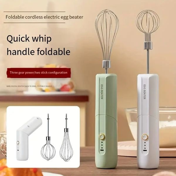 Fouet électrique sans fil rechargeable avec 2 têtes de rechange, pour brownies, gâteaux, pâtes et meringues – Idéal pour la cuisson à la maison, en camping, léger et portable !